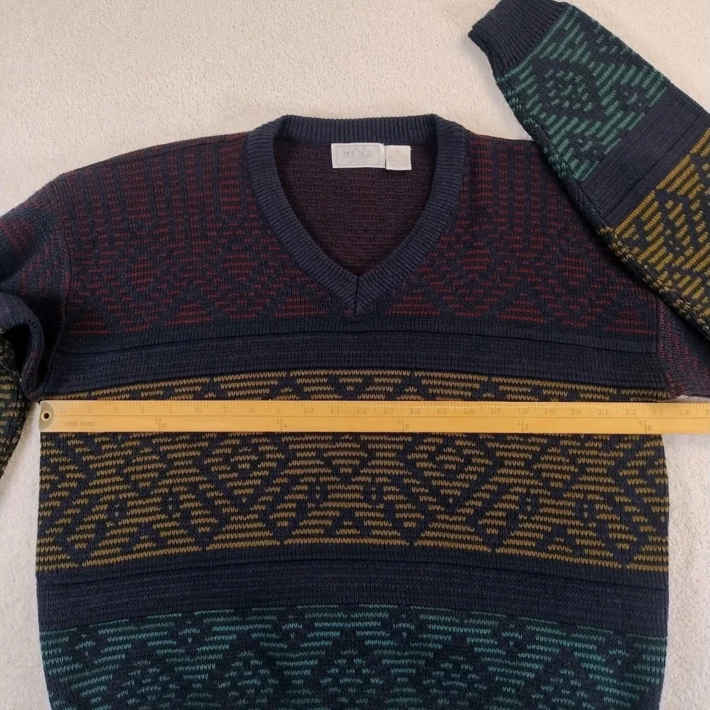 VTG Sears Men's Store V Neck Sweater Men's XL Multi Geometric Aztec Knit 90's